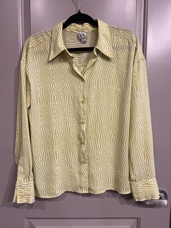 Worthington Tops - Worthington Lime Green and White Geometric Psychedelic Button-Down Shirt